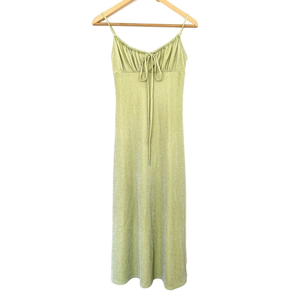TigerCherry Womens Stretch Glitter Babydoll Dress Size S Green Milkmaid Coquette